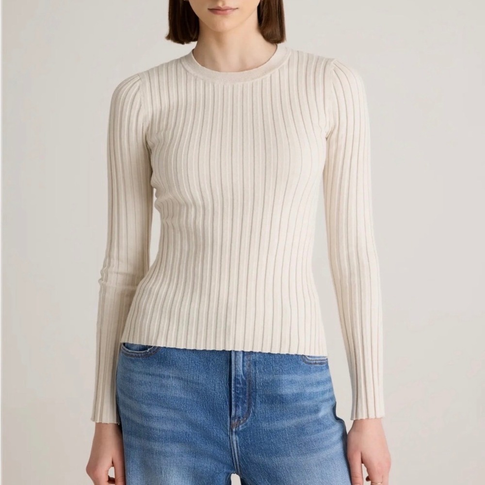 Quince Cream Ribbed Crew Neck Sweater